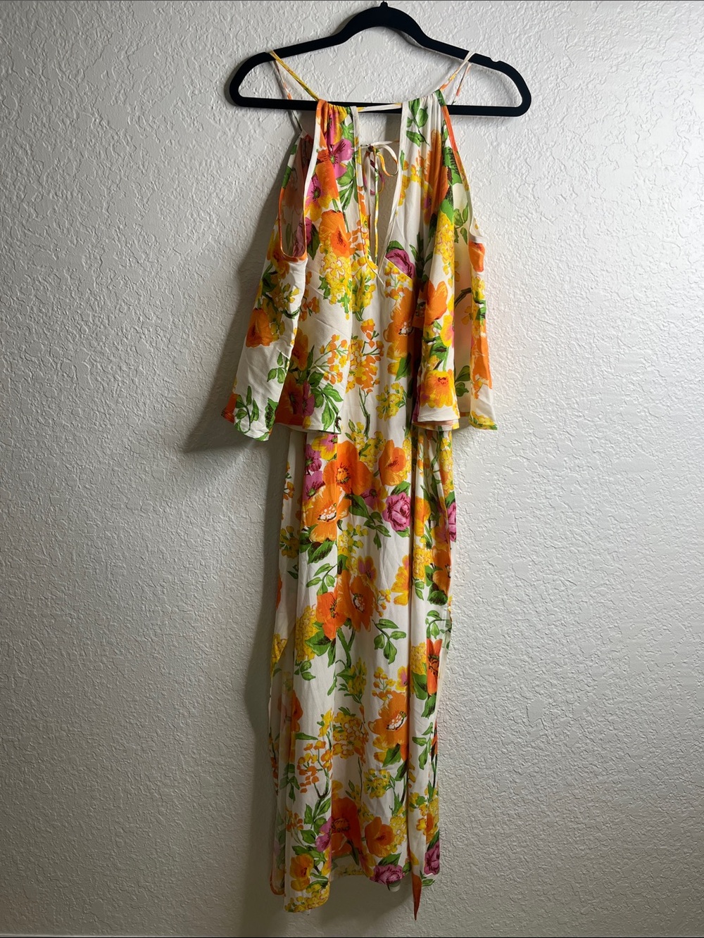 NWT AQUARI Wanderlust Summer Floral Boho Cutout Maxi Kaftan Dress Resort Sz XS
